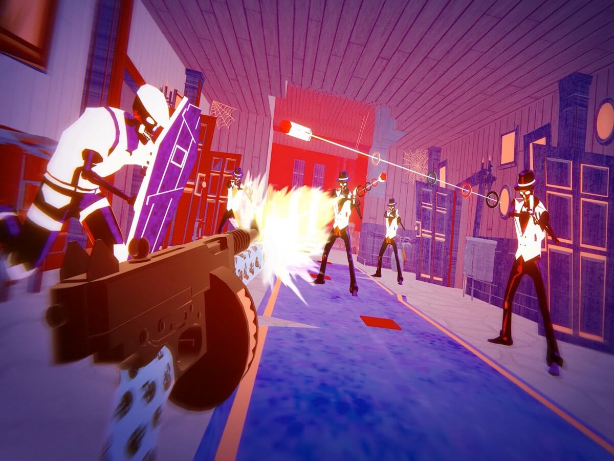 Fast-paced VR shooter experience with stylised visuals.