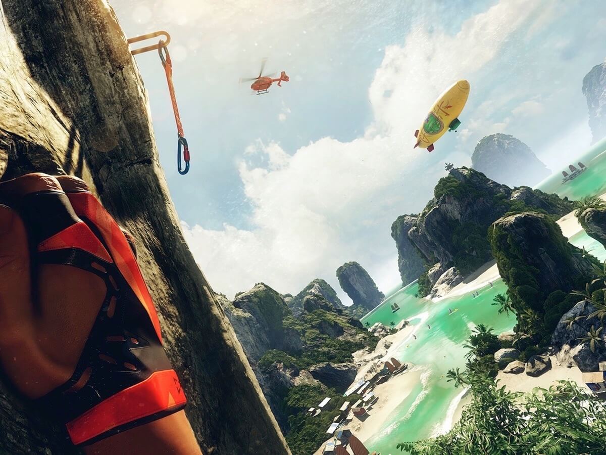 VR headset screen grab of climbing game. 