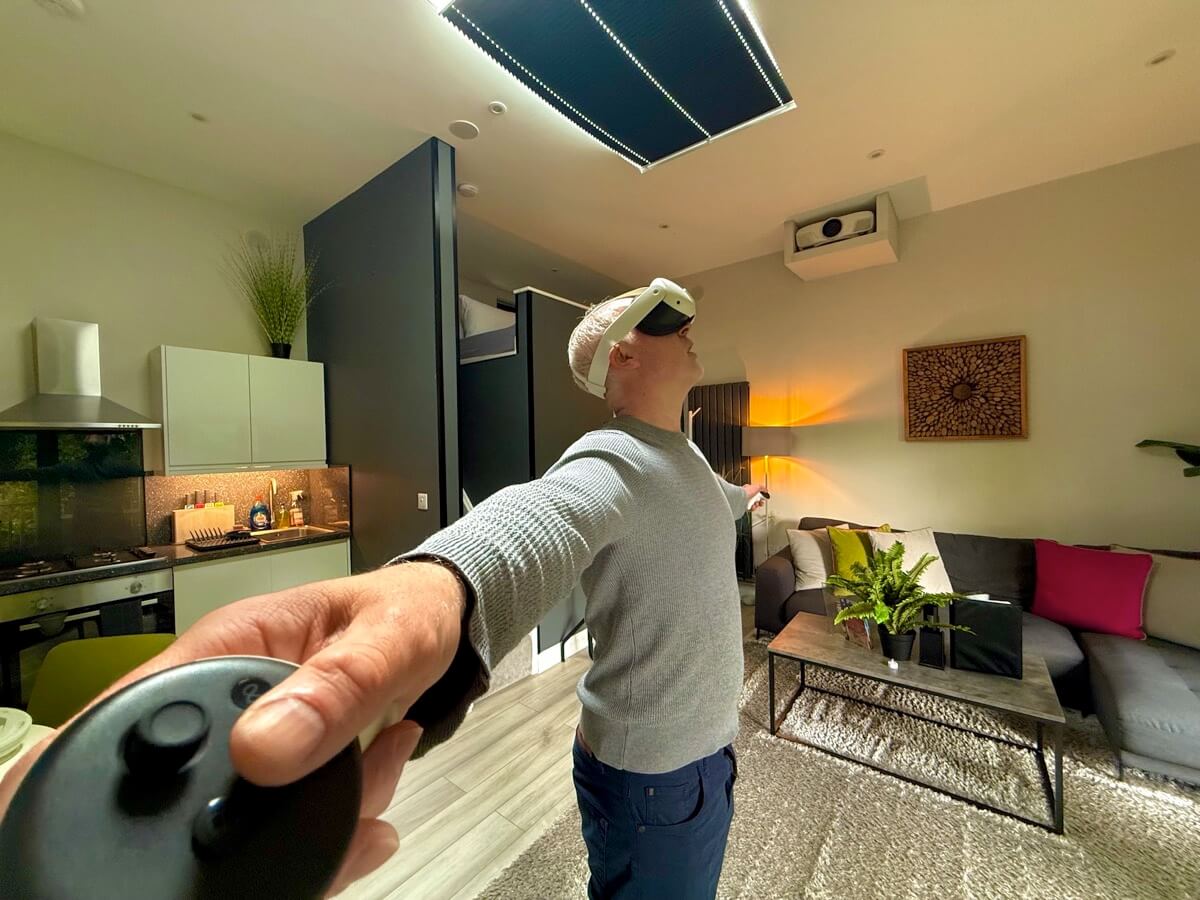 Intense moment in a virtual reality headset. 