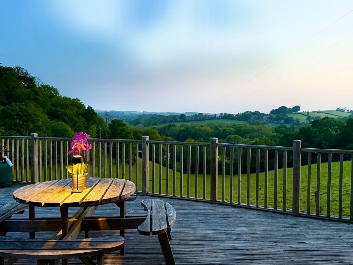 Peaceful sunrise over the countryside from the private deck