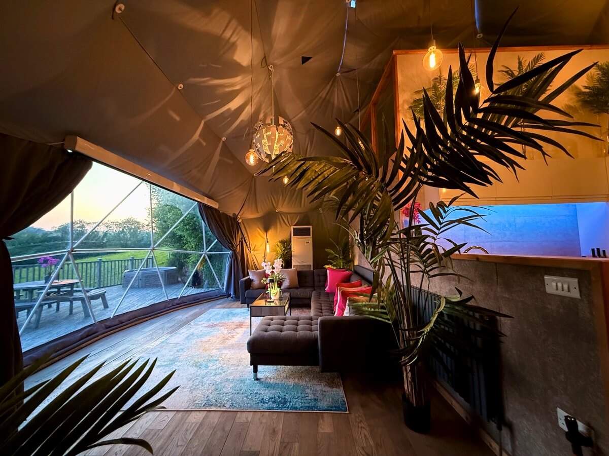 Relaxing evening lounge area with panoramic countryside views