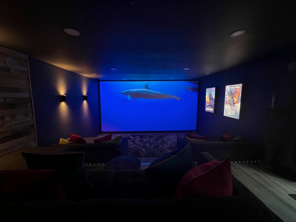 Sunridge treehouse cinema room at night!